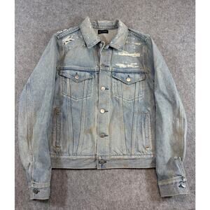 John Elliott Denim Jacket Mens Medium Blue Jean Trucker Utility Distressed Retro